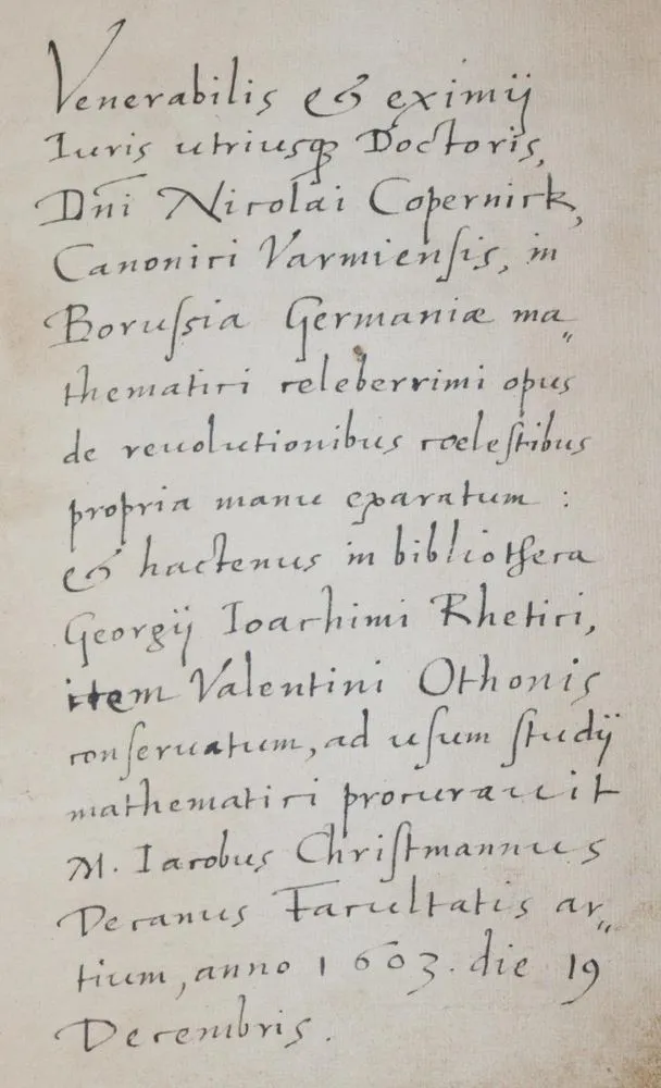Copernic, N. – Opus De Revolutionibus Caelestibus manu propria