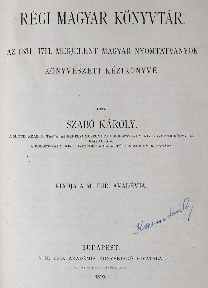 Szabo,K. u. A.Hellebrant. – Regi magyar könyvtar
