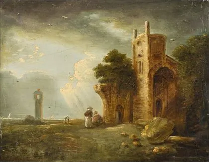 Landskabsscene med borgruin