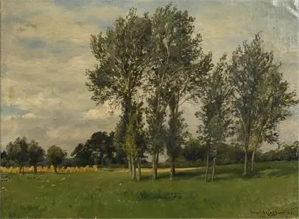 BÖHMER, Heinrich (1852 Düsseldorf - 1930 ugyanott). Tájkép az Alsó-Rajna mellett