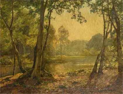 BÖHMER, Heinrich (1852 Düsseldorf - 1930 ugyanott). Erdei táj folyómederrel