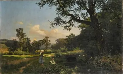 BÖHMER, Heinrich (1852 Düsseldorf - 1930 ugyanott). Esti óra a tavacskánál fiatal párral