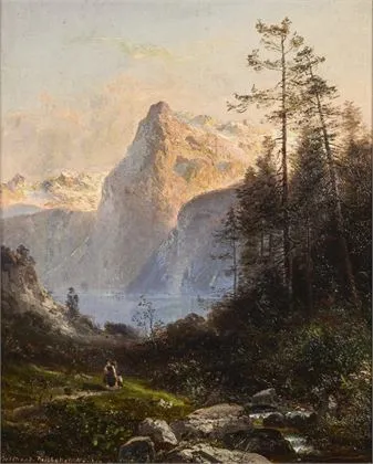 FELDHÜTTER, Ferdinand (1842 München - 1898 ugyanott). Hegyi tó este