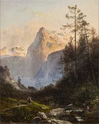FELDHÜTTER, Ferdinand (1842 München - 1898 ugyanott). Hegyi tó este