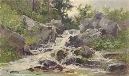 GHEDUZZI, Cesare (1894 Crespellano - 1944 Torino). Erdei patak durva sziklák között