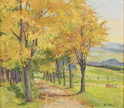 HÖHLIG, Georg (1879 Lipcse – 1960 ugyanott). Kis késő nyári táj