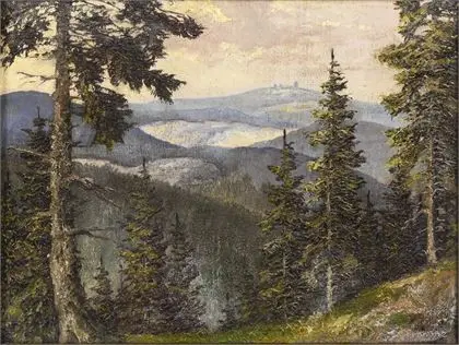PRAMME, Wilhelm (1898 Halberstadt – 1965 Wernigerode). "Brockenblick u. Hexenstieg Wernigerode"