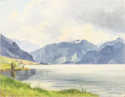 Schmid, Julius (1901 Biberach - 1965). Napos hegyi táj