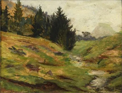 Schmid-Breitenbach, Franz Xaver (1857 München - 1927 ugyanott). "Hegyi völgy Arabba mellett"