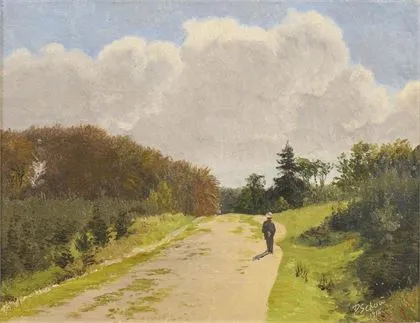 Schou, Peter (1863 - 1934). Napos táj figurákkal