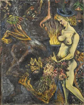 AHNER, Alfred (1890 Wintersdorf – 1973 Weimar). Zsánerjelenet női aktual