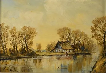 LATTKE, Fritz (1895 Neuendorf - 1980 Oberweimar). Folyóparti táj házzal