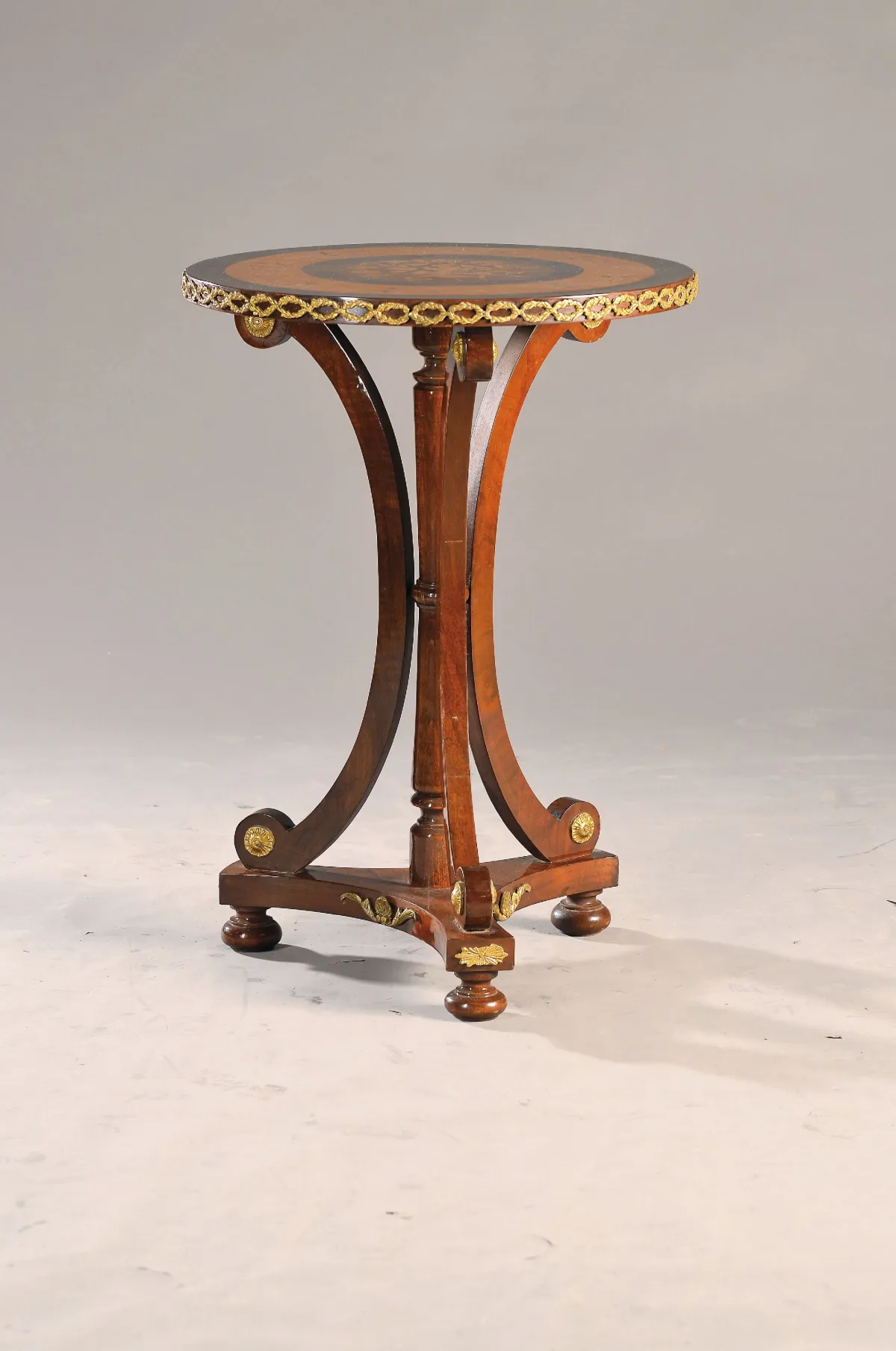 Side table, France, Empire style, richly inlaid, top with floral