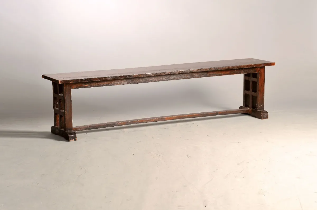 Banc, vers 1900, chêne massif, côtés avec découpe, env. 46x189x30 cm, EZ 3