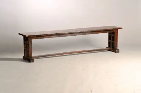 Banc, vers 1900, chêne massif, côtés avec découpe, env. 46x189x30 cm, EZ 3