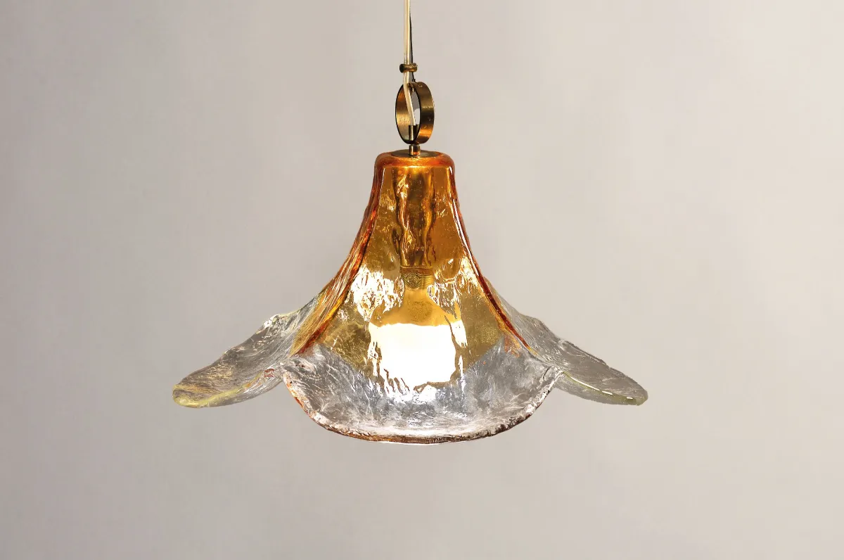 Pendant/ceiling light, Murano, probably AV Mazzega Murano, Flower/Flora, colorless