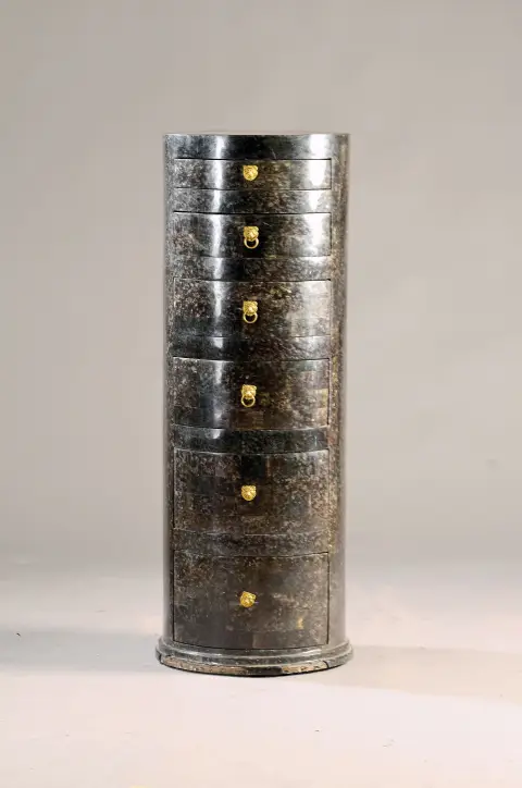 Commode à colonnes, contemporaine, 20e s., corps en bois avec placage décoratif