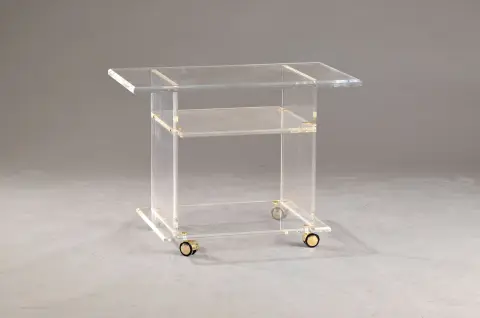 Table d'appoint/Chariot de service en acrylique, plateaux facettés, 3 niveaux, sur quatre roulettes