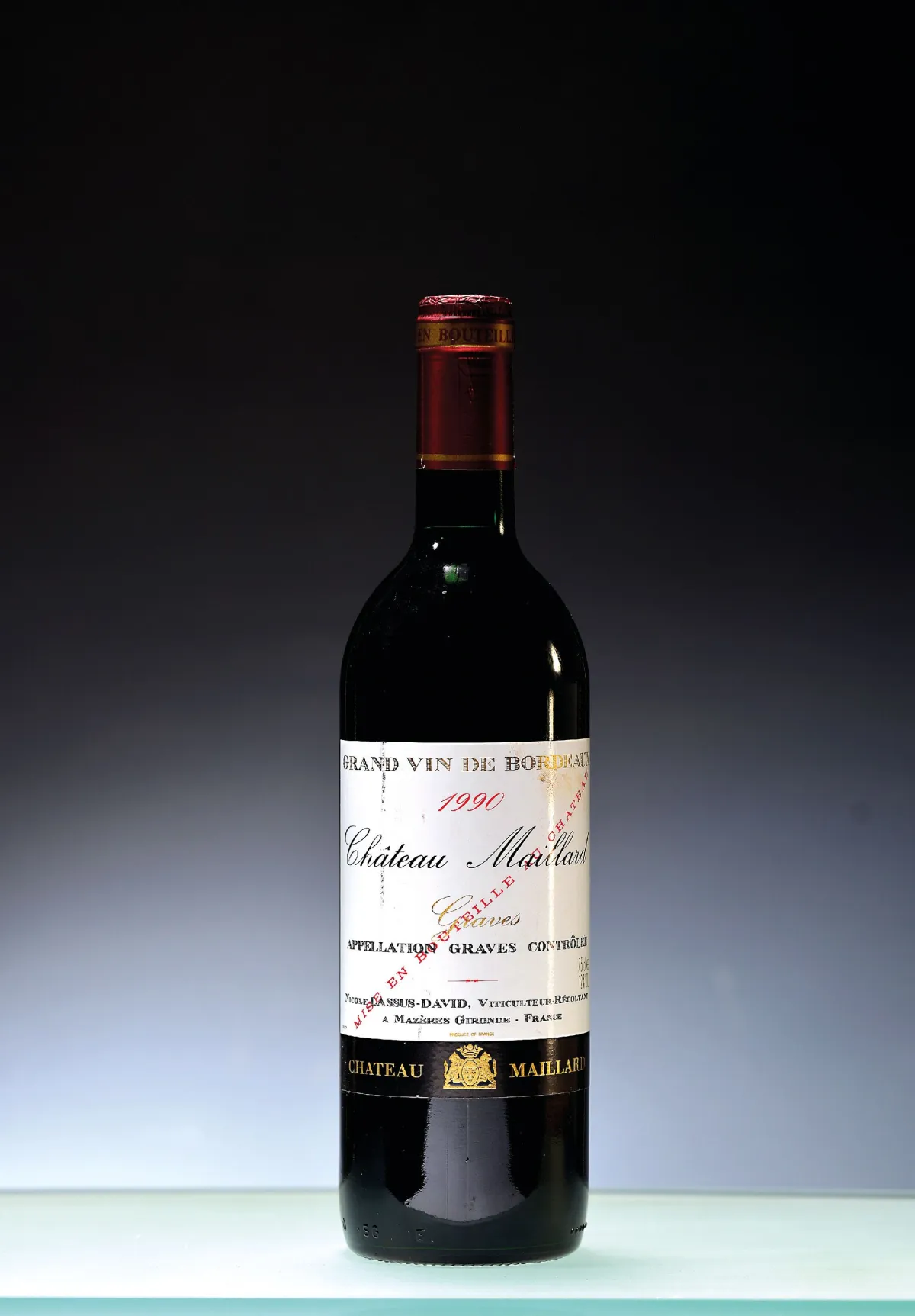 1 láhev 1990 Chateau Maillard, Graves, cca 75 cl, 12% obj., into neck