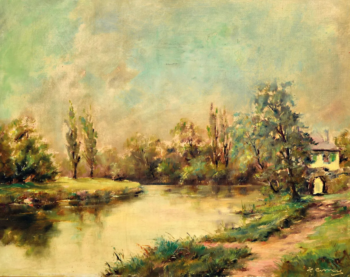 Hermann Corell, 1905-1976 Neustadt, oude waterloop landschap, gesigneerd, olie/masoniet, 36x44