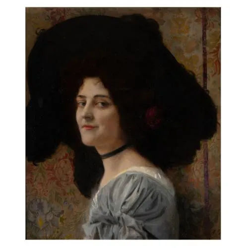 Albert Schreyer – Portrait einer jungen Frau mit einer Rose im Haar, wohl um 1910