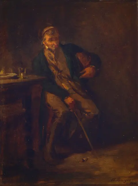 Anton Burger, 1824 Francfort-1905 Kronberg, paysan endormi, ainsi au verso ancien