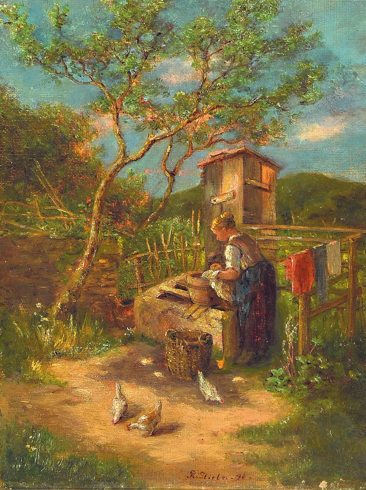Robert Friedrich Stieler, 1947 Heilbronn-1908 Karlsruhe, mladá žena při praní u