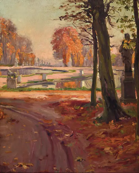 Wilhelm Lefebre, 1873 Francfort-1974 Merano, vue le long de l'axe central d'un baroque