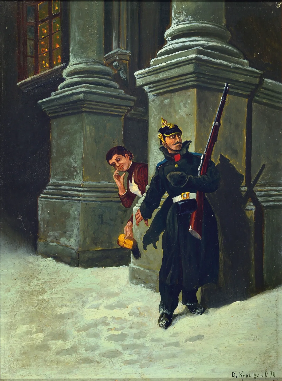Alexandre Ferdinand Kreutzer, um 1860-1917, Das Weihnachtsgeschenk, so rückseitig