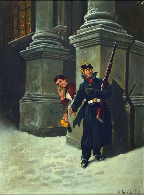 Alexandre Ferdinand Kreutzer, vers 1860-1917, Le cadeau de Noël, ainsi au verso
