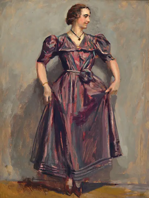 Lucien Hector Jonas, 1880 Anzin-1947 Paris, jeune femme en robe pourpre, à gauche