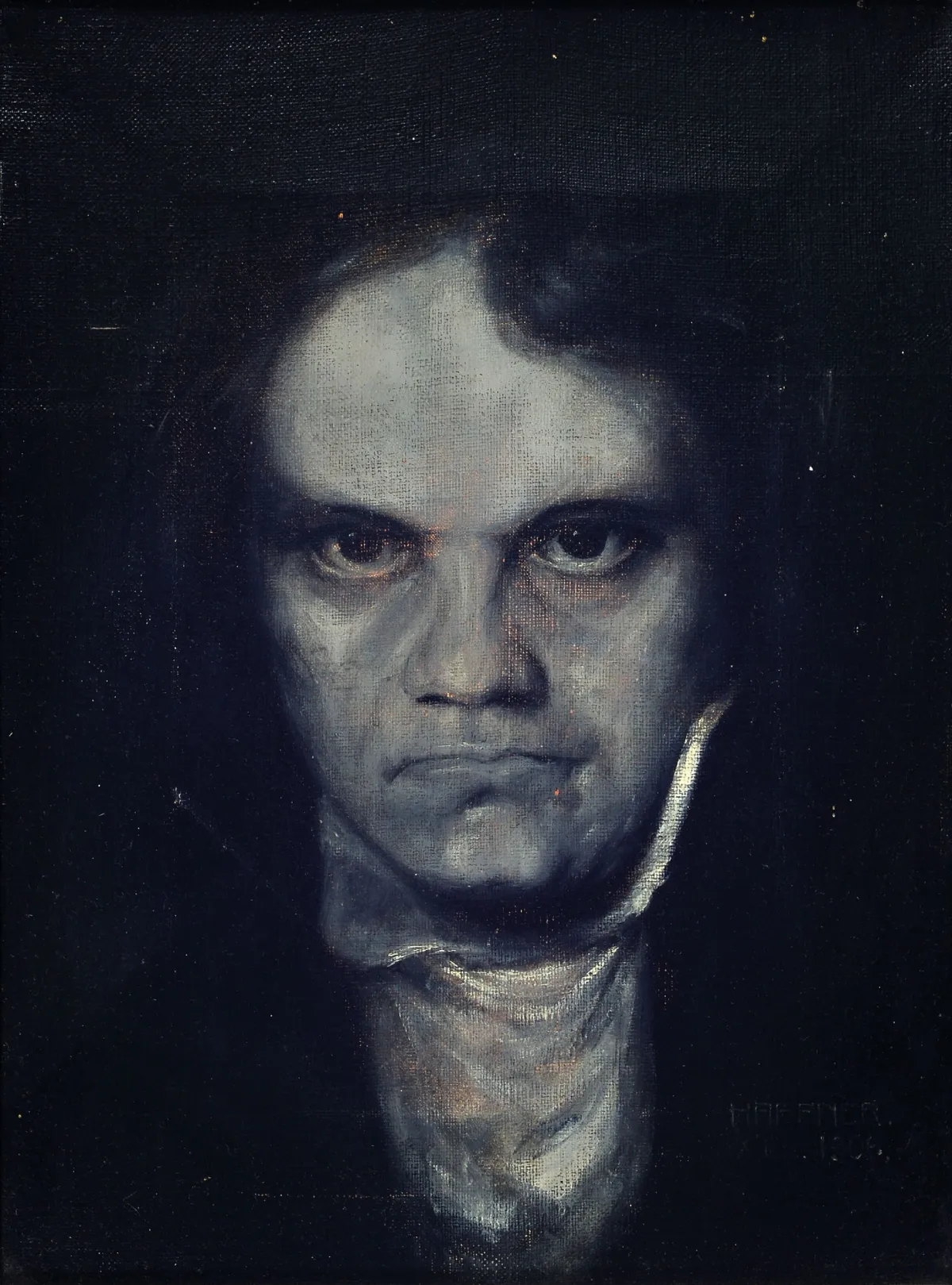Albert Haffner, 1846-1930, portrait de Ludwig van Beethoven, grisaille en gris