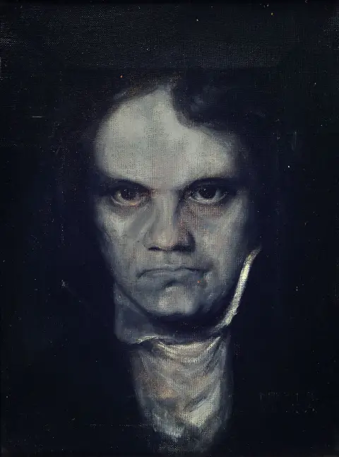 Albert Haffner, 1846-1930, portrait de Ludwig van Beethoven, grisaille en gris