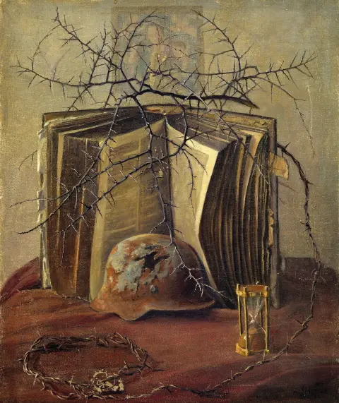 Albert Finck, 1895-1958 Bretten, nature morte militaria dans le contexte de la 2e GM, avec
