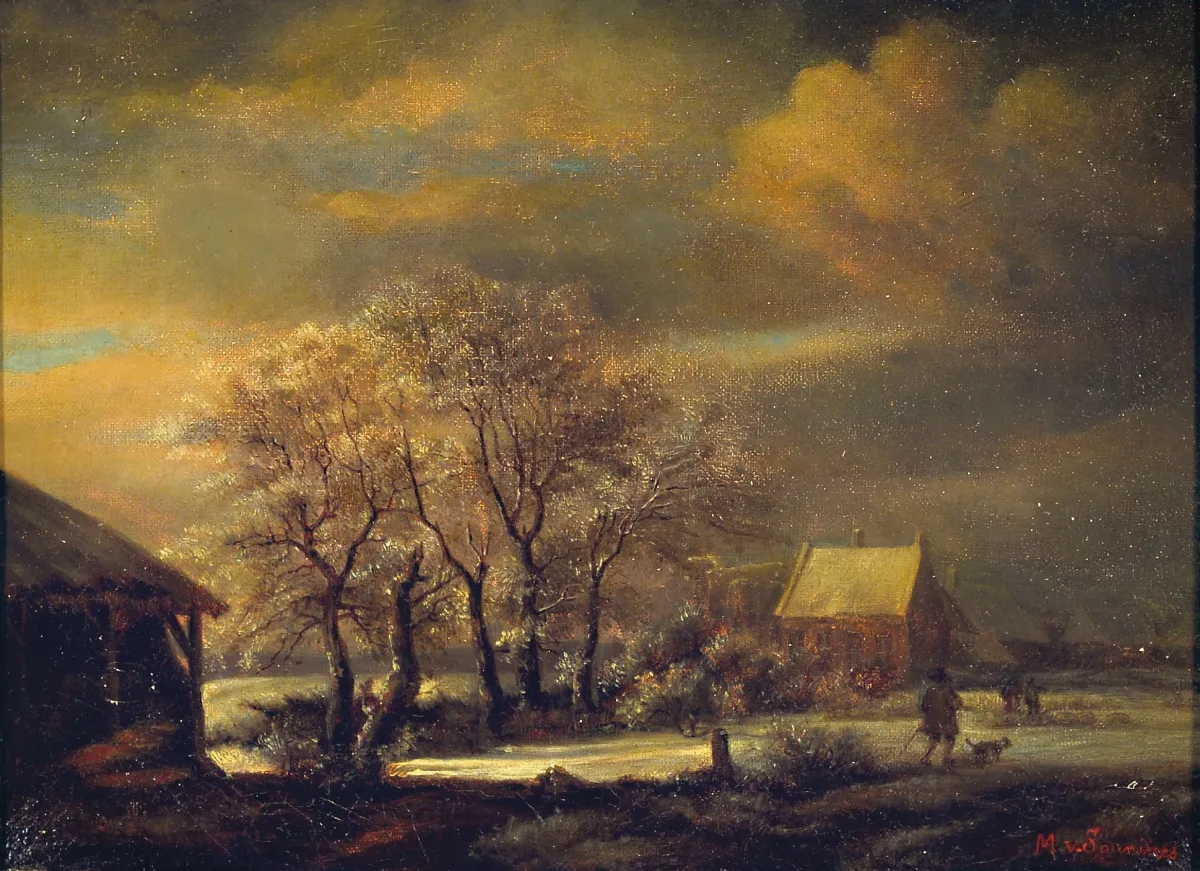 M.v. Saunieres, artiste du 19e s., paysage d'hiver dans la tradition néerlandaise
