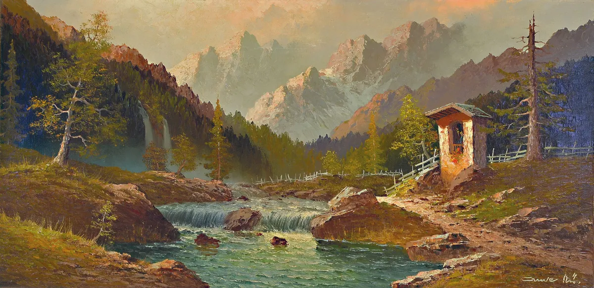 Ungedeuteter Künstler der Mitte des 20.Jh., "In den Ötztaler Alpen", pastos z.T