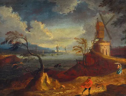 Artiste néerlandais du 18e s., paysage côtier néerlandais avec