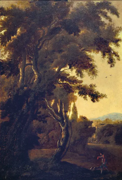 Artiste inconnu dans la suite de J.P. Hackert, 18e s., paysage arcadien,