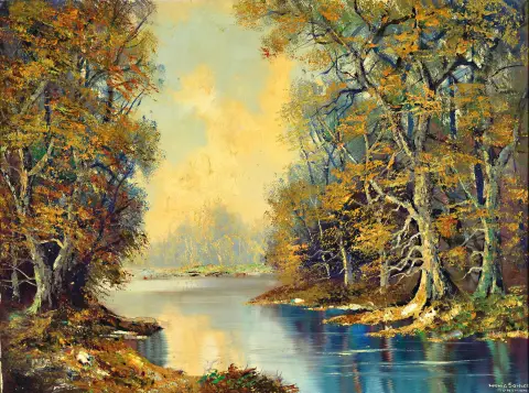 Ludwig Sohler, né en 1907 à Munich, Paysage lacustre, huile/toile, signé, env. 60 x 80 cm