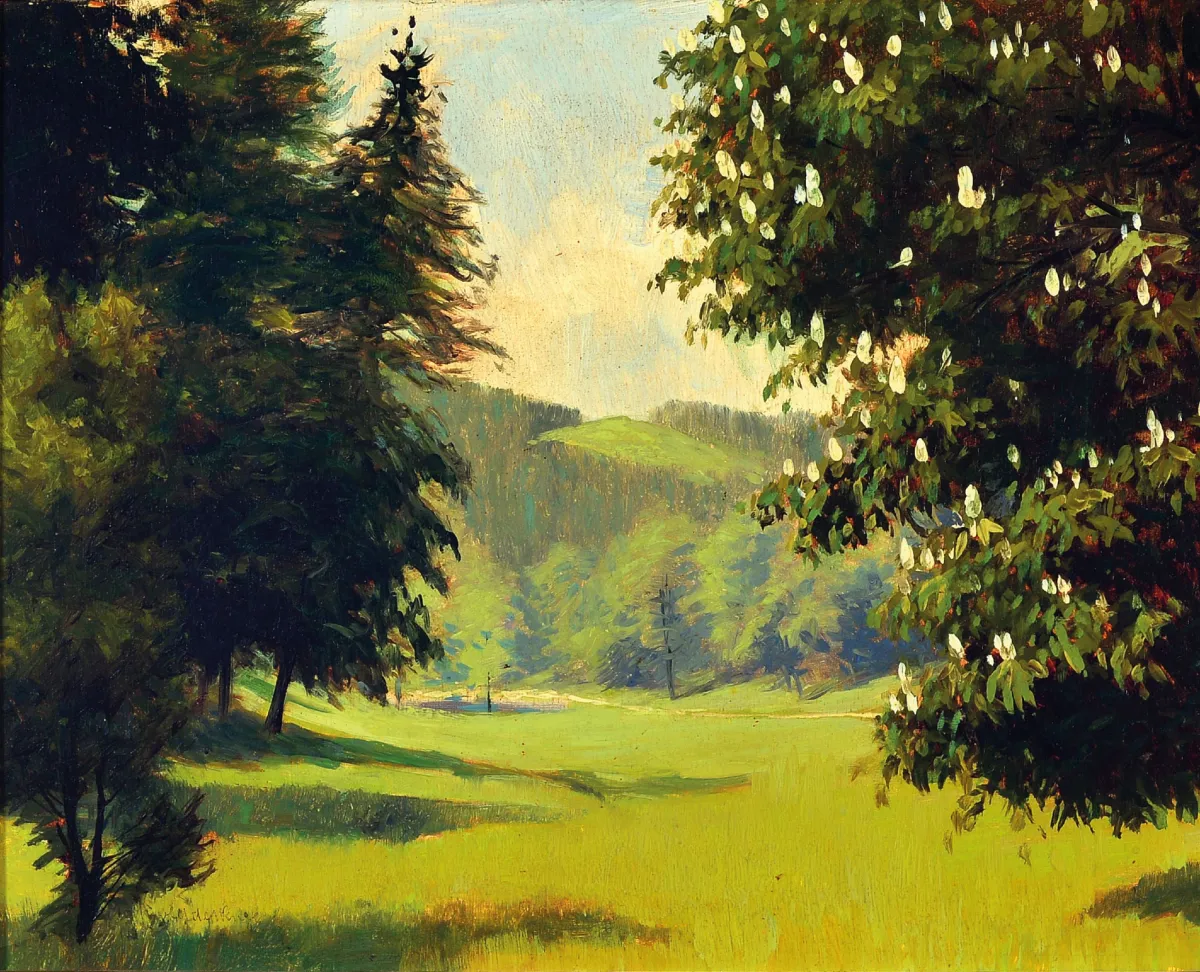 Karl Rohwedder-Ruge, 1865-1940 Hambourg, "Floraison des châtaigniers dans le Christianental près de