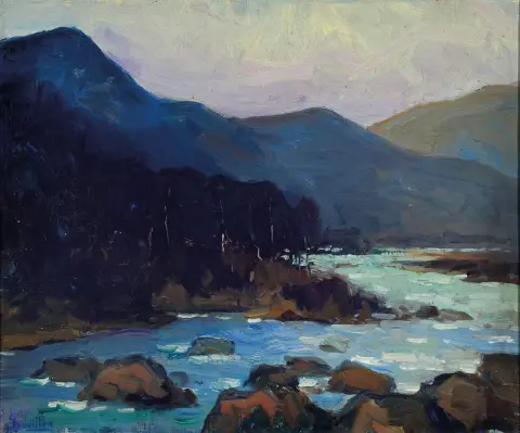 Georges Bouillon, 1891-1943, belge, cours d'eau en montagne, probablement dans les Ardennes, à gauche