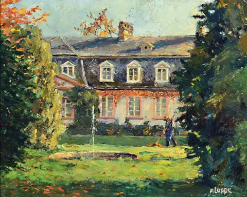 Alexander H. Lappe, peintre de la 1ère moitié du 20e s., vue du château de Rumpenheim près de
