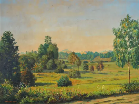 Alfred Kusche, 1884-1984 Karlsruhe, paysage de fin d'été, signé et daté