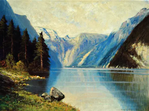Walter Heydendahl, peintre de l'école de Düsseldorf, 1re moitié du 20e s., Am Königsee,