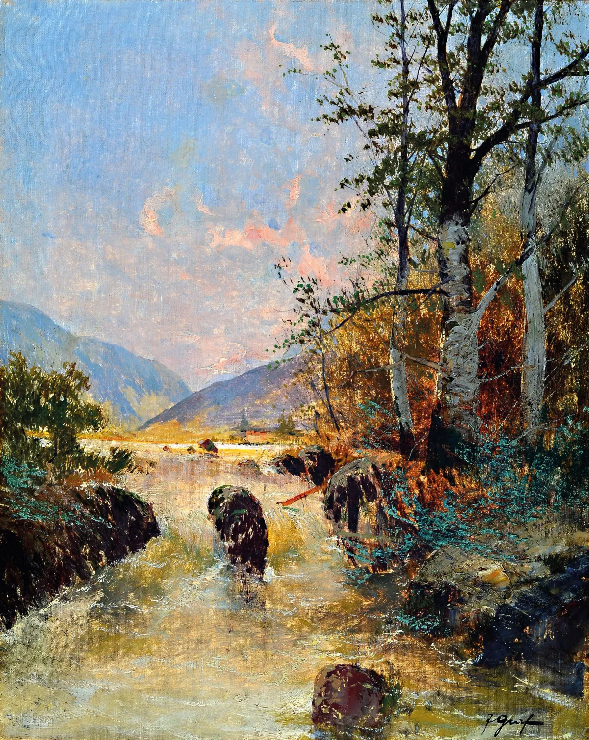 J. Graf, austriacki artysta, ok. 1900, Aus dem Etschtale, na odwrocie tak