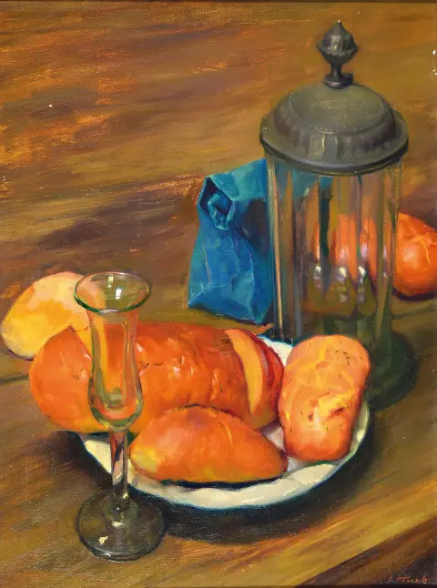 Eugen Hersch, 1887 Berlin-1967 Londres, nature morte avec pain, huile/toile, signé en bas à droite,