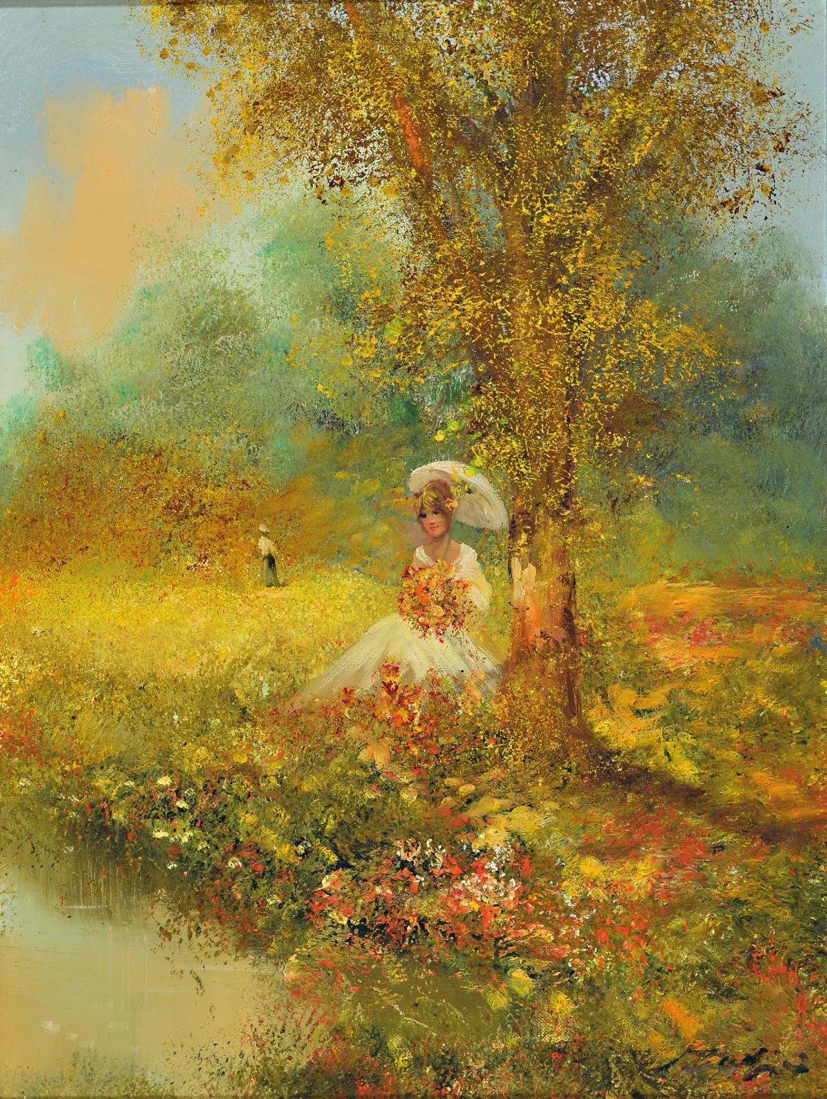 Madjid Rahnavardkar, 1943 Teheran-2020 München, vrouw met parasol in het park, olie/