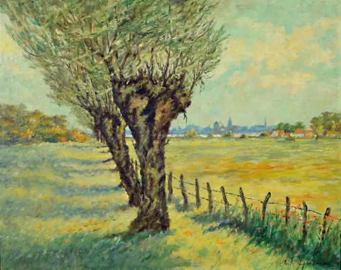 Friedrich (Fritz) Hartmann, 1878 Düsseldorf-1961, vue sur des saules têtards