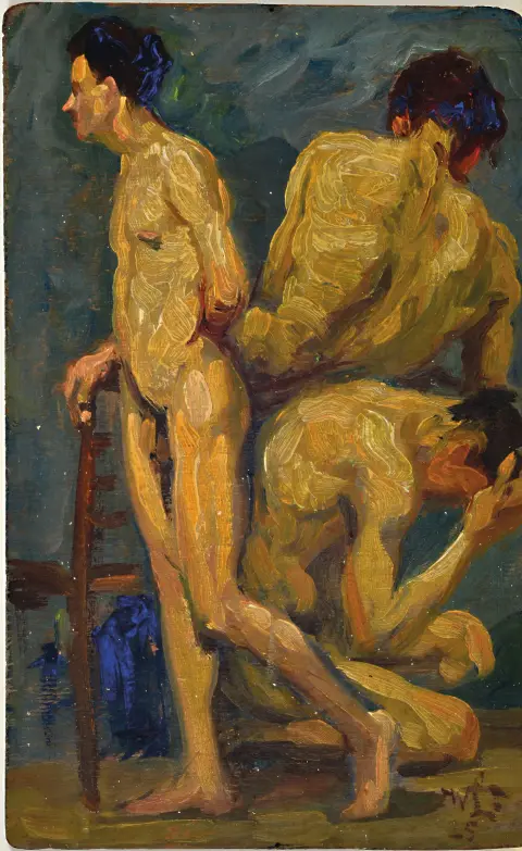 Wilhelm Lefebre, 1873 Francfort-1974 Meran, 2 œuvres : 3 nus masculins, daté 1925