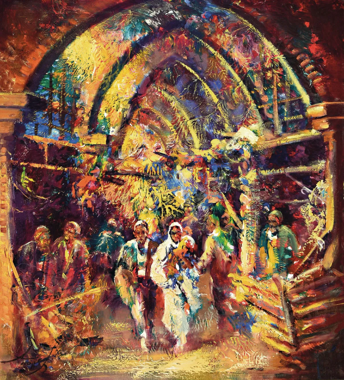 Anoush Rahnarkvardkar, 1924-1983, Bazaarscène, gesigneerd linksonder, olie/doek, lijst